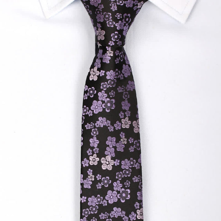 Men's Small Purple Flower Skinny Necktie