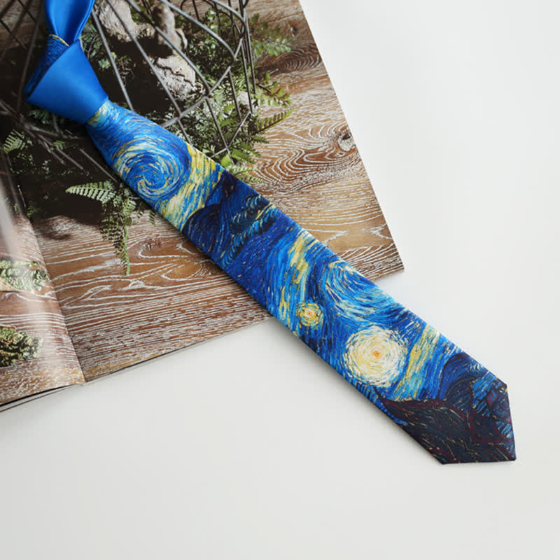 Men's Blue Painting Starry Night Necktie