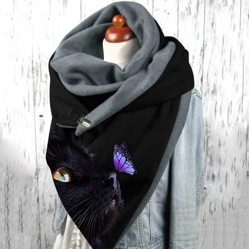 Women's Butterfly Cute Cat Print Triangle Scarf