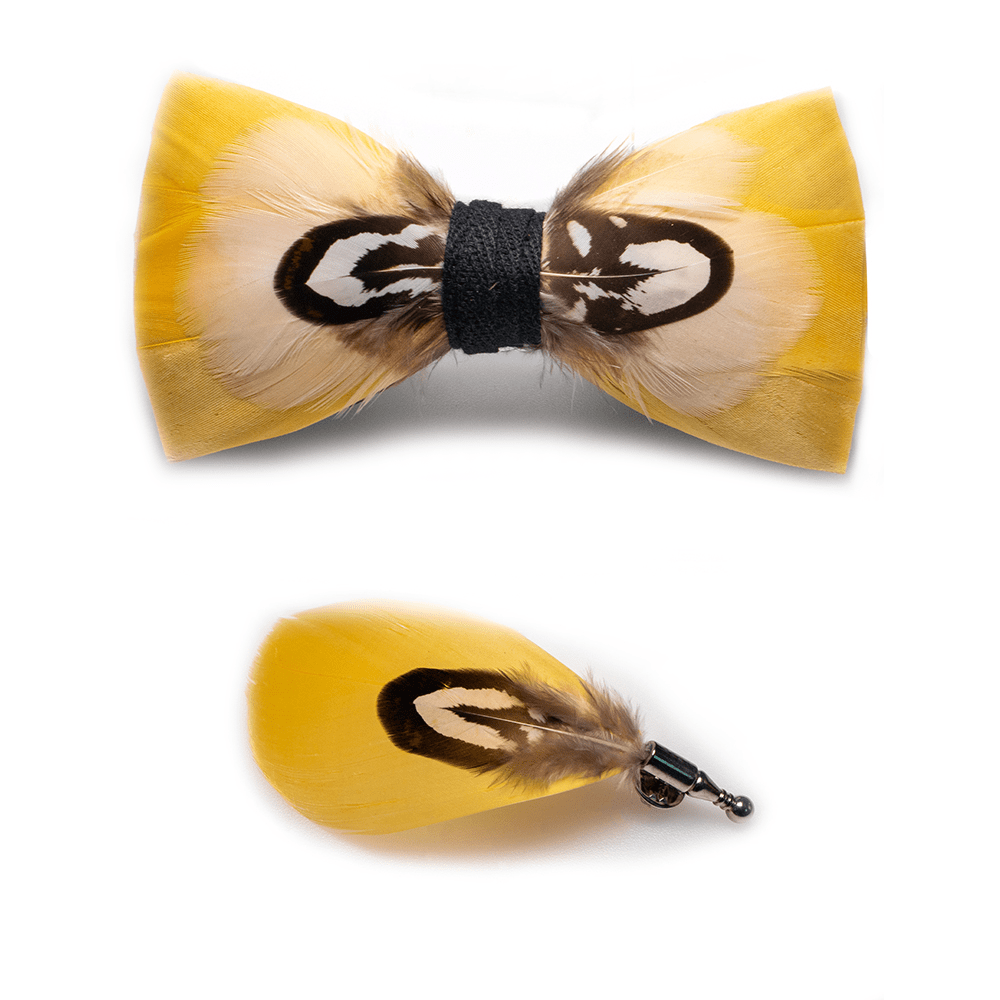 Kid's Yellow Parrot Feather Bow Tie with Lapel Pin