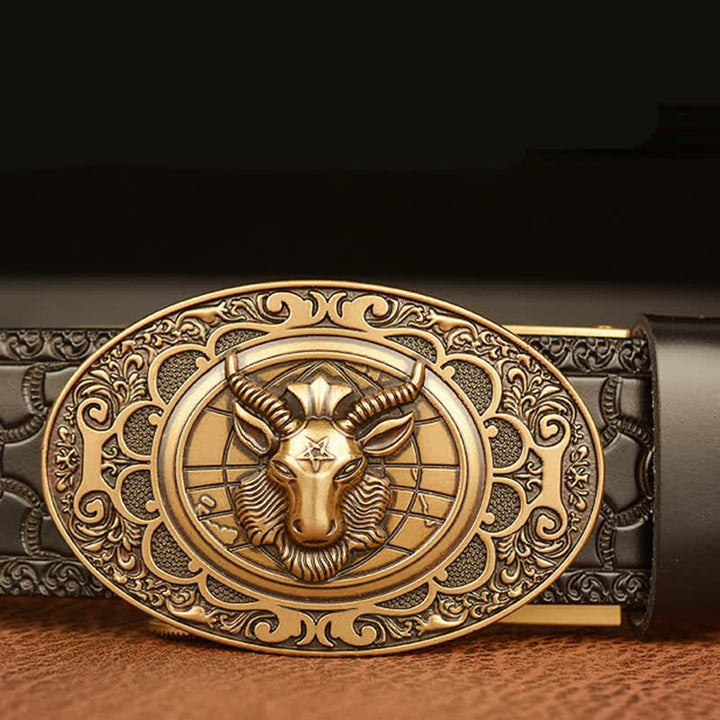 Men's Classical Sheep Head Buckle Leather Belt