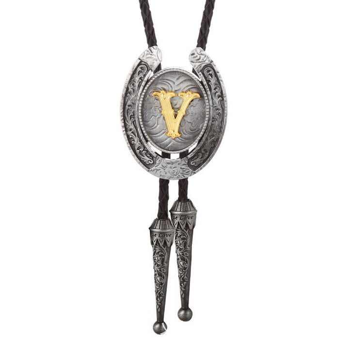 Modern Western Horseshoe Initial Letter A To Z Bolo Tie