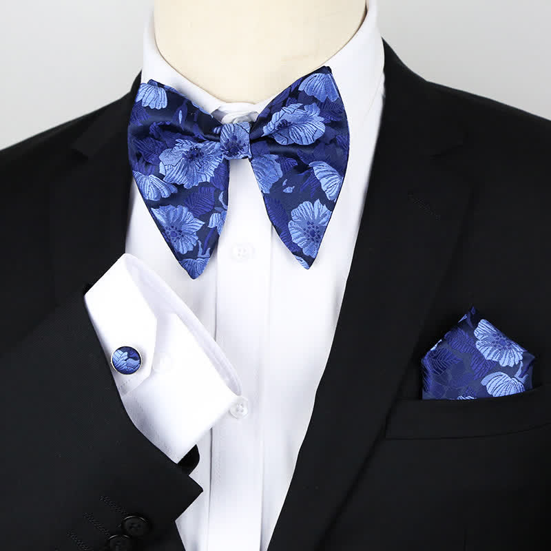 3Pcs Men's Oversized Pointed Paisley Floral Bow Tie Set