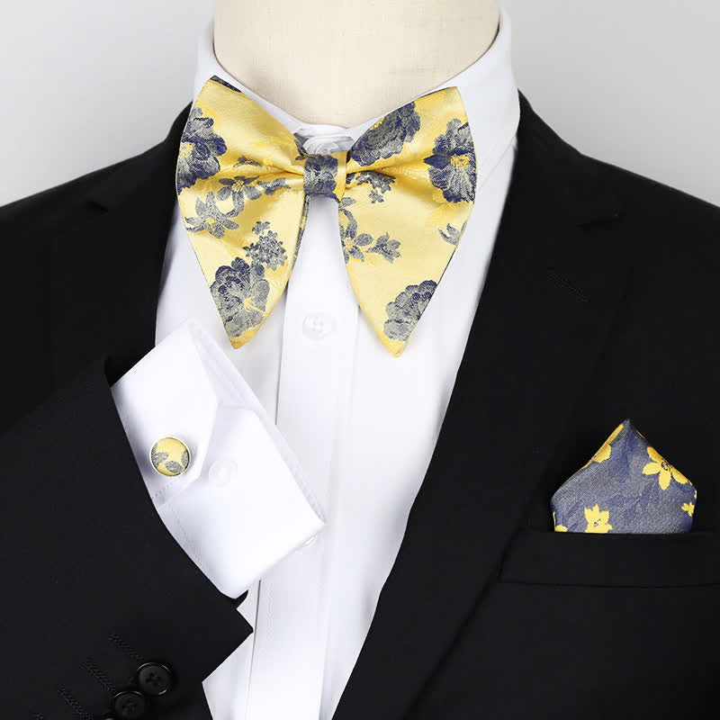 3Pcs Men's Oversized Pointed Paisley Floral Bow Tie Set