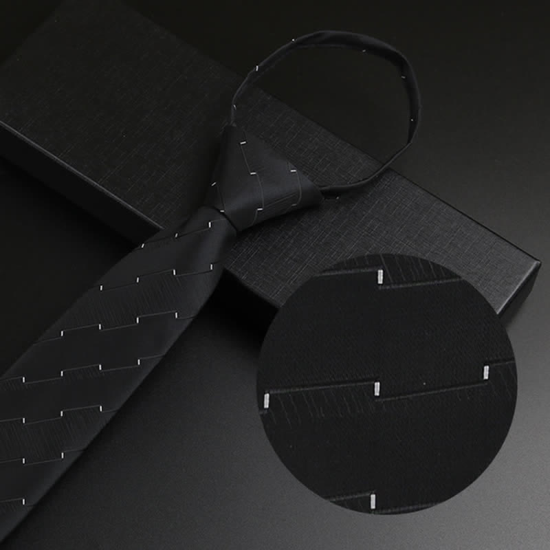 Men's Black-Gray Zipper Tie Classic Necktie - Black Dots - image 4