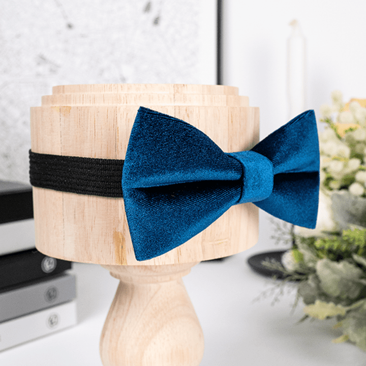 Men's Prussian Blue Solid Color Velvet Bow Tie