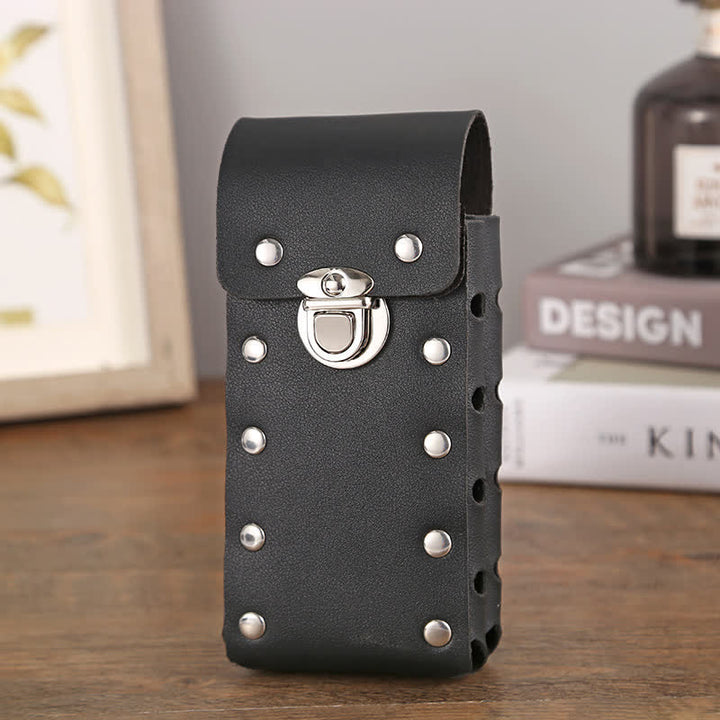 Rivet Decor Button Universal Phone Leather Belt Bag