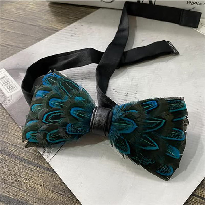 Teal & Black Peacock Feather Bow Tie with Lapel Pin