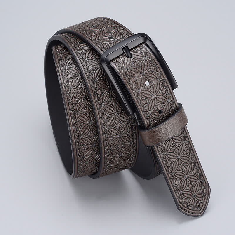 Men's Geometric Coin Embossing Leather Belt