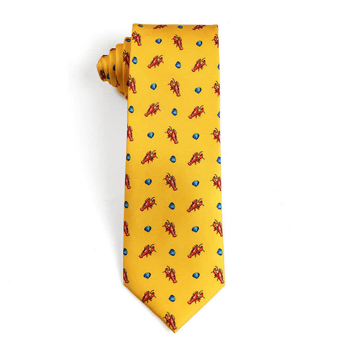 Men's Dancing Animal Motifs Pure Silk Necktie - Shrimp - Yellow - image 9