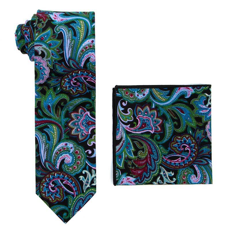 2Pcs Men's Paisley Floral Necktie Set