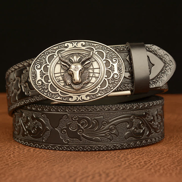 Men's Classical Sheep Head Buckle Leather Belt