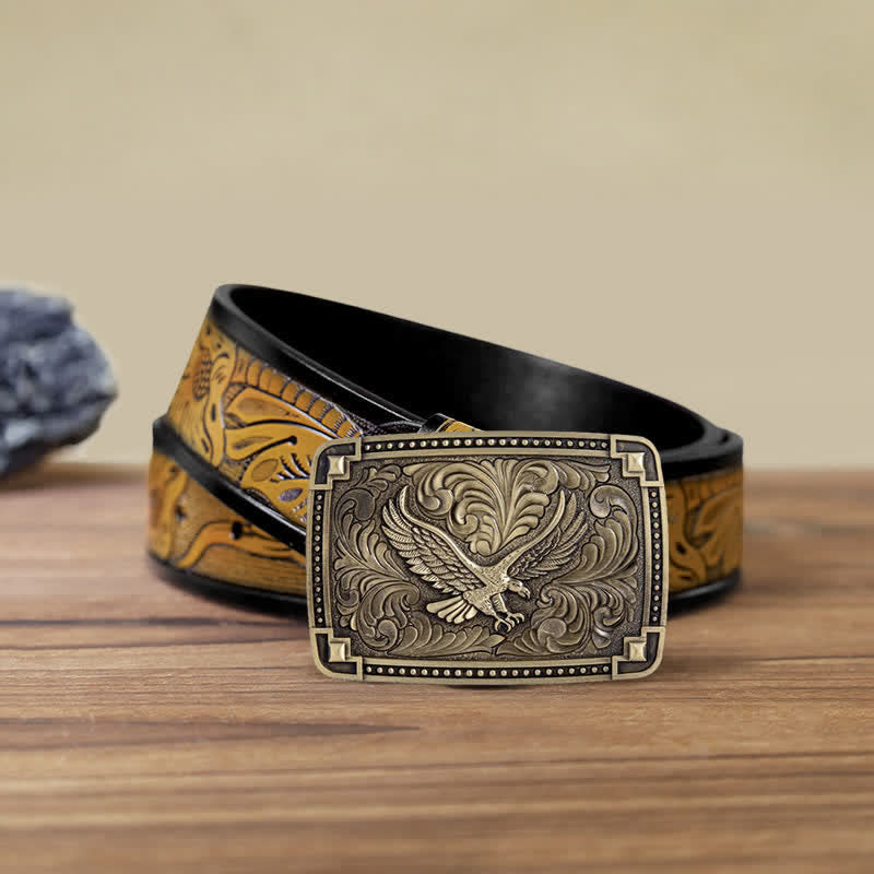 Men's DIY Soaring Eagle In Dreamy Sky Buckle Leather Belt