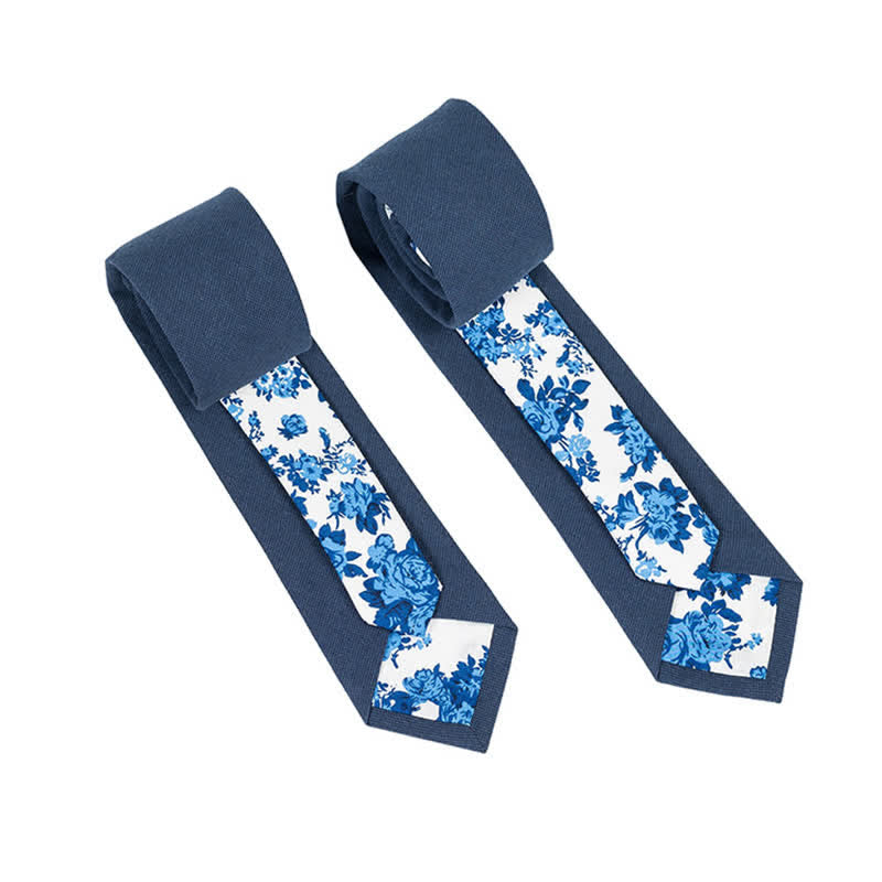 Men's Novel Plaid Floral Patchwork Necktie - Navy - image 14