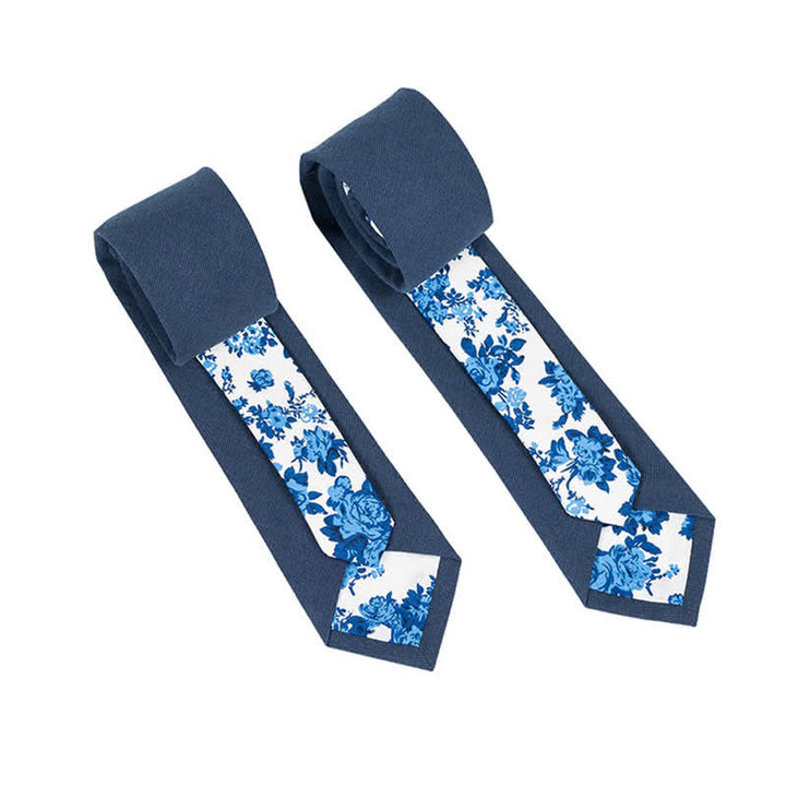 Men's Novel Plaid Floral Patchwork Necktie - Navy - image 14