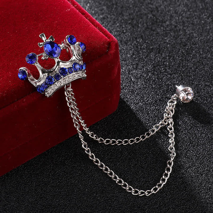 Men's Retro Crown Chain Rhinestones Brooch