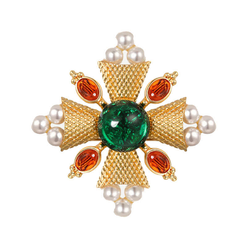 Women's Empress Baroque Cross Pearl Brooch