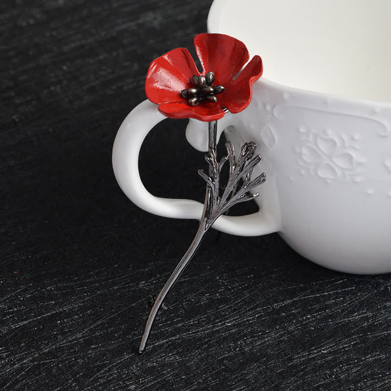 Women's Classy Red Poppy Flower Brooch