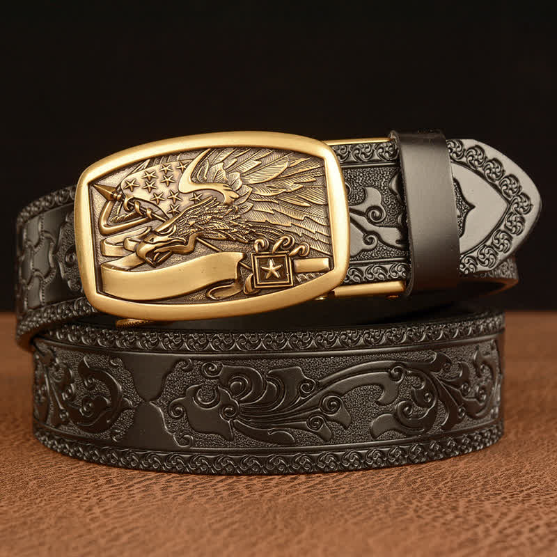 Men's American Flag Hawk Eagle Leather Belt