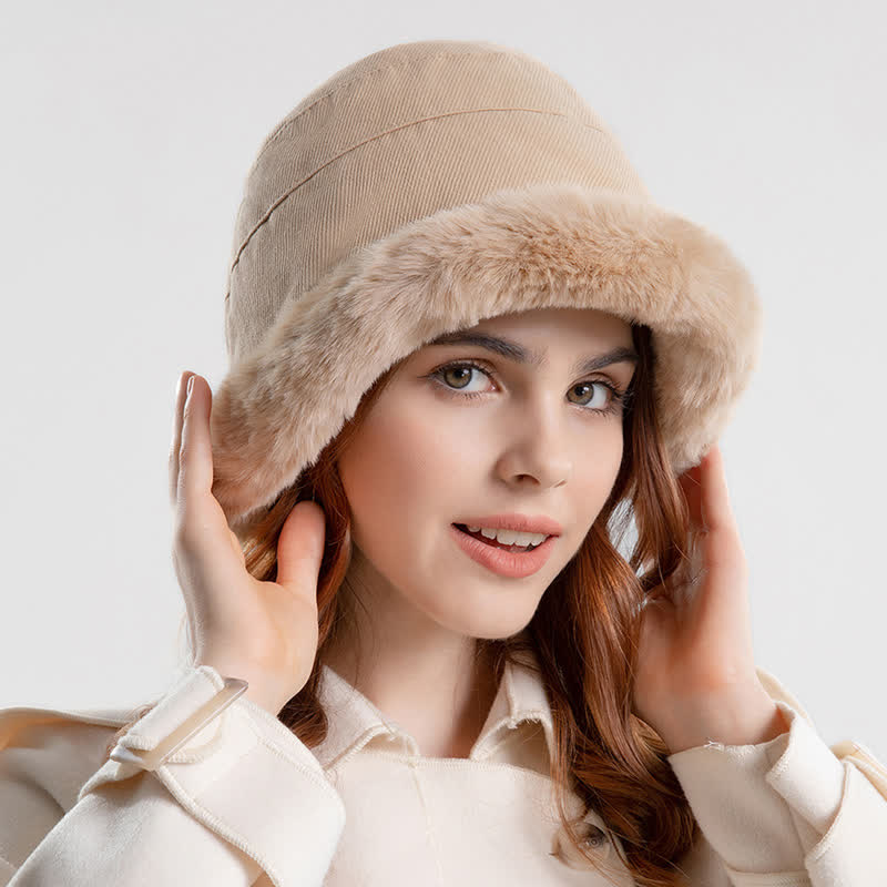 Women's Thickened Warm Plush Brim Bucket Hat