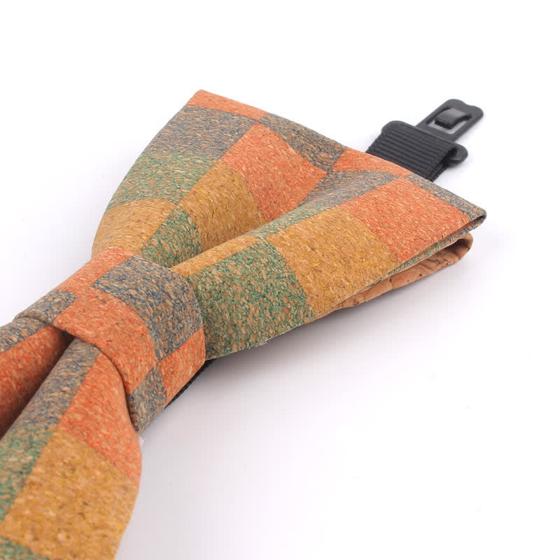 Men's Wood Grain Geometric Print Multi-Color Bow Tie