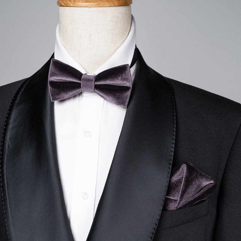 Men's Dark Purple Solid Color Velvet Bow Tie