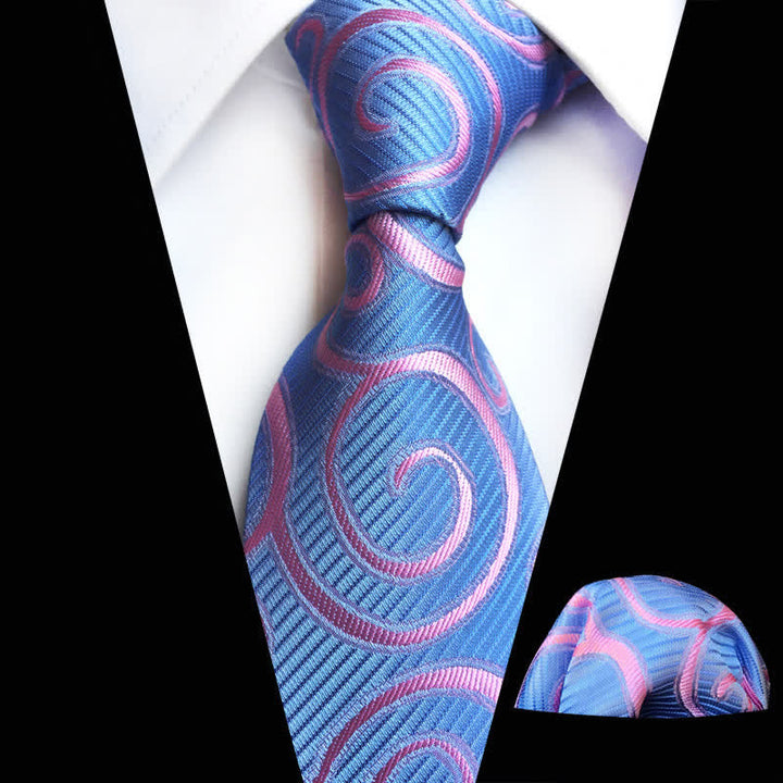 2Pcs Men's Rolled Vines Floral Necktie Set - Blue - image 1