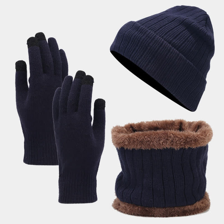 3Pcs Unisex Thickened Twill Knit Hat Scarf Gloves Set