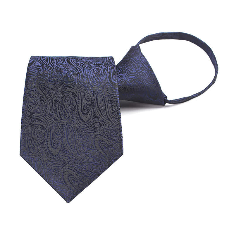 Men's Casual Zipper Tie Paisley Necktie - Navy Blue - image 0