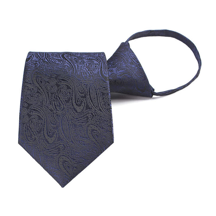 Men's Casual Zipper Tie Paisley Necktie - Navy Blue - image 0