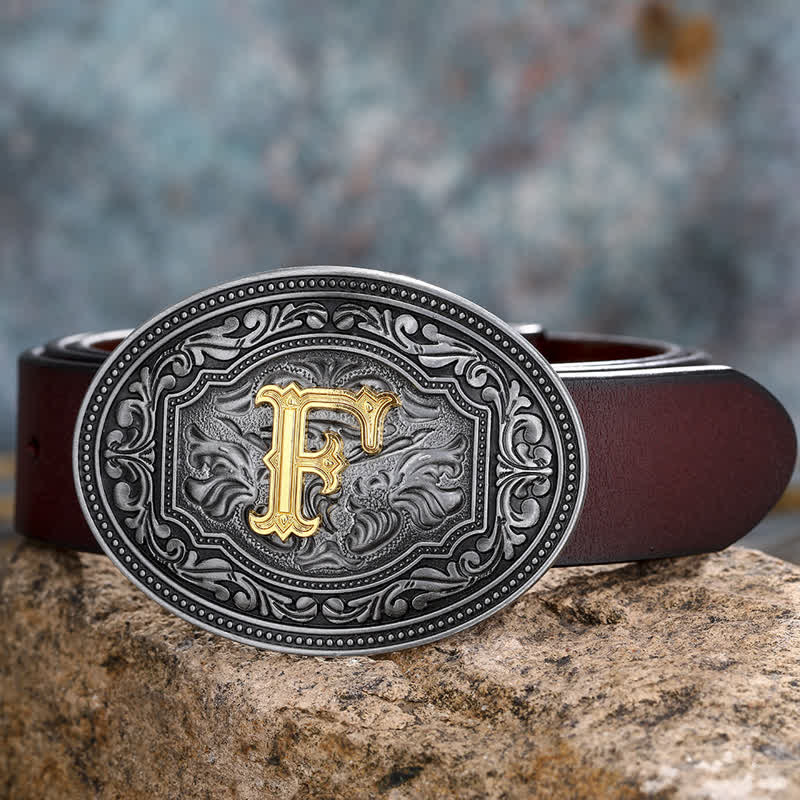 DIY Unisex Hip Hop Initial Letter Embossment Buckle Leather Belt