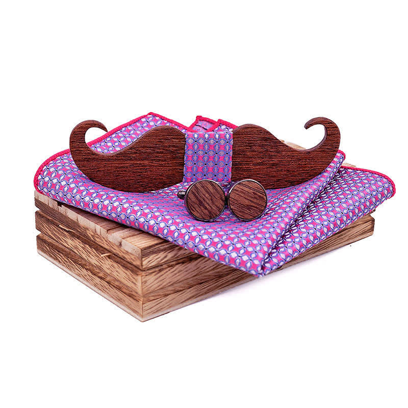 3Pcs Men's Gentleman Moustache Wooden Bow Tie Set