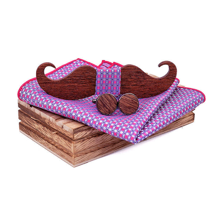 3Pcs Men's Gentleman Moustache Wooden Bow Tie Set