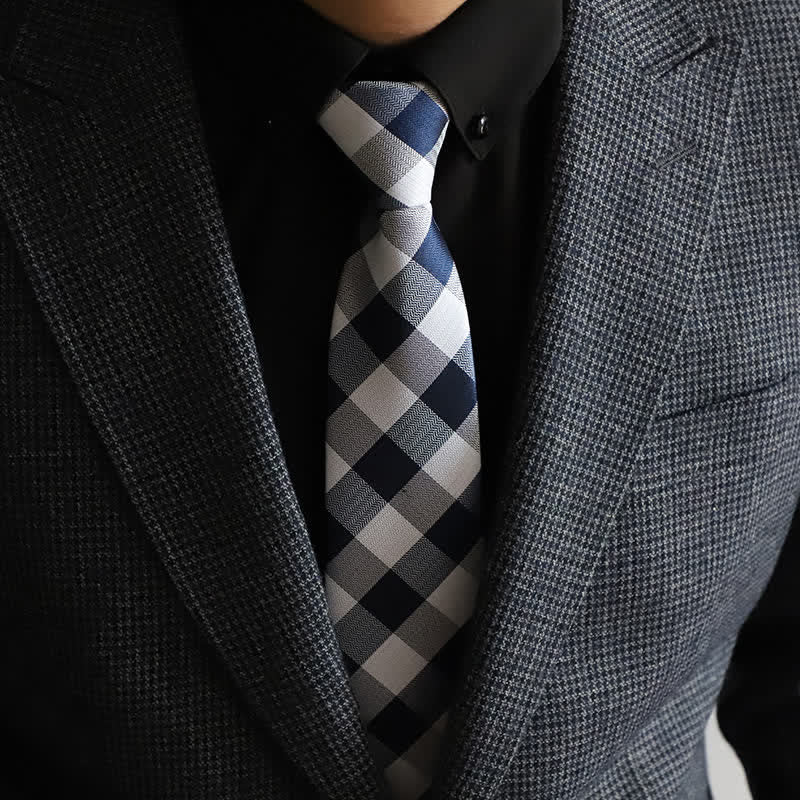 Men's Blend Color Zipper Tie Plaid Necktie - Gray - image 7
