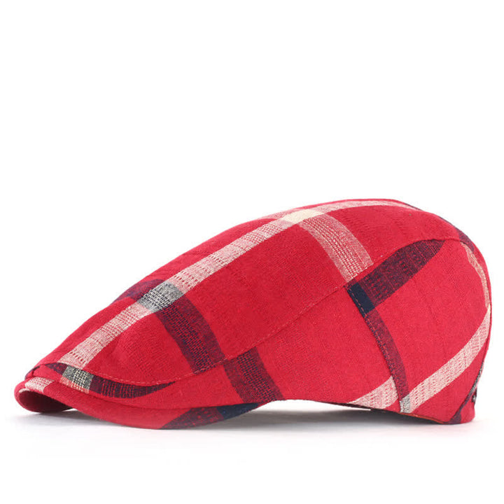 Striped Plaid Thin Adjustable Beret Cap - Red - Adjustable (about 22"-23 5/8") - image 4