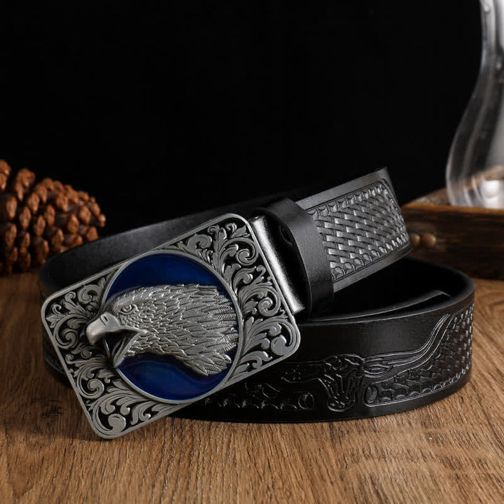 Men's Rectangular Bald Eagle Head Western Leather Belt