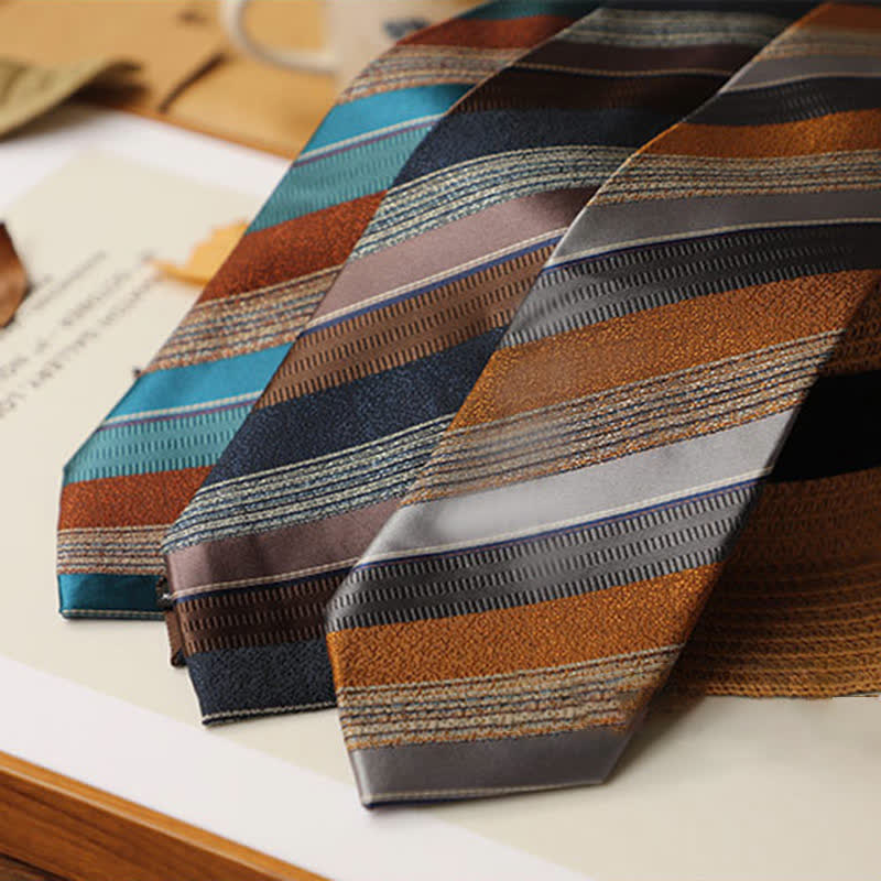2Pcs Men's British Color Contrast Striped Necktie Set - image 3
