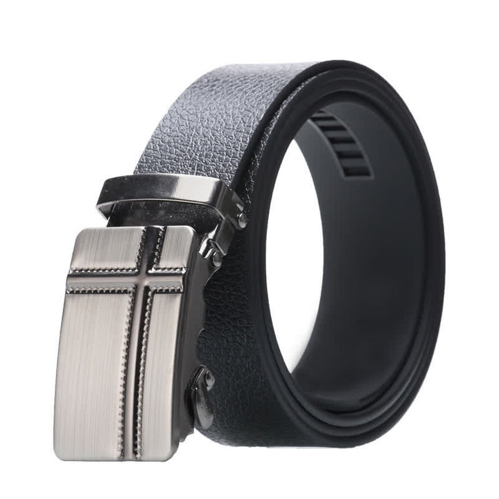 Men's Business Automatic Buckle Black Leather Belt - Style #3 - Silver - 42 - image 7