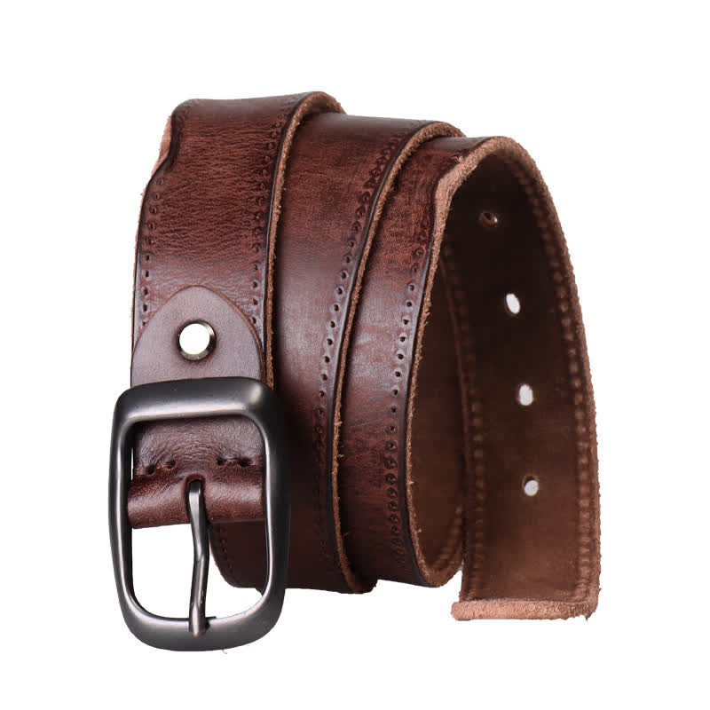 Men's Western Distressed Style Leather Belt - Coffee - 44 - image 7