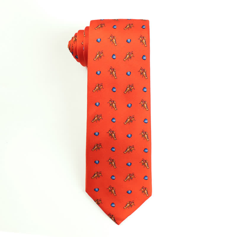 Men's Dancing Animal Motifs Pure Silk Necktie - Shrimp - Orange - image 10