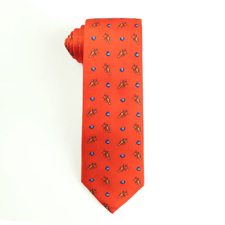 Men's Dancing Animal Motifs Pure Silk Necktie - Shrimp - Orange - image 10