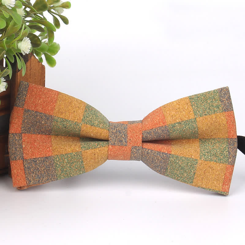 Men's Wood Grain Geometric Print Multi-Color Bow Tie