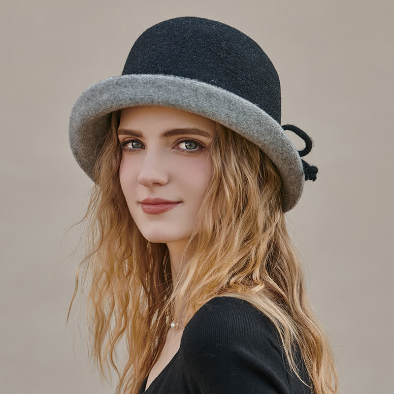 Women's Bow Knot Curl Brim Woolen Felt Hat