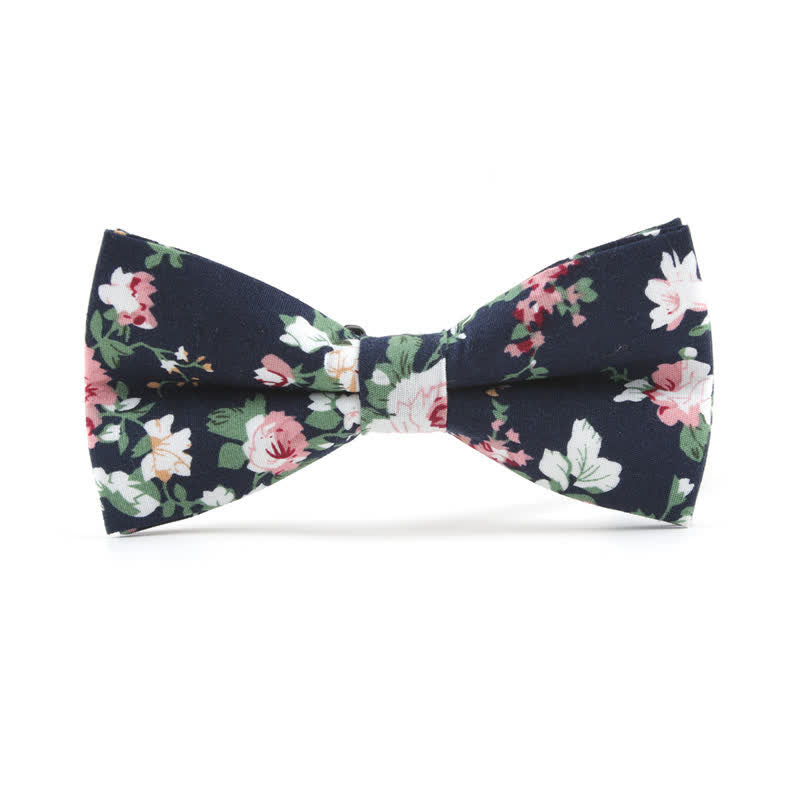 Men's Dyeing Rose Leaves Floral Bow Tie - Navy - image 5