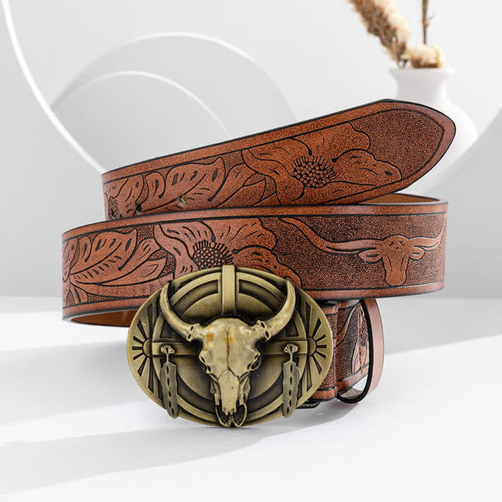 Men's Engraved Mad Bull Leather Belt