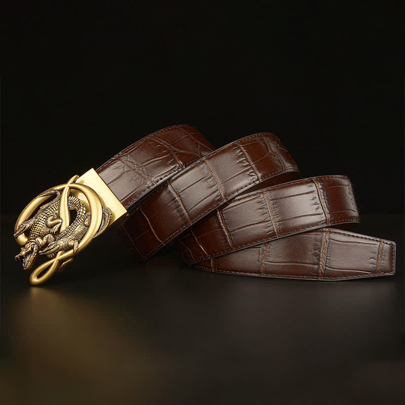 Men's Crocodile Buckle Alligator Pattern Leather Belt