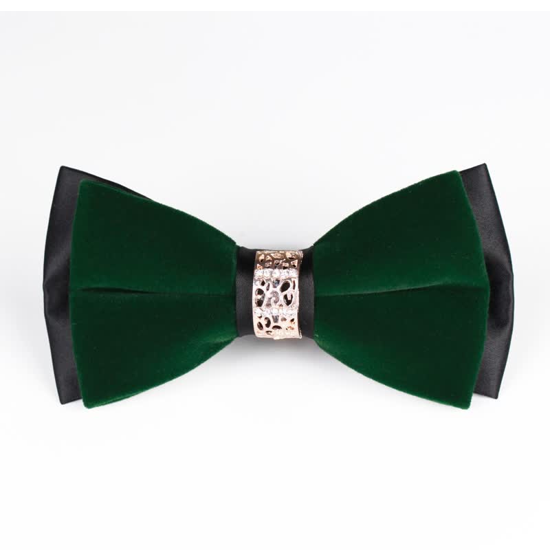 Men's Rhinestone Patchwork Velvet Bow Tie - Green - image 9