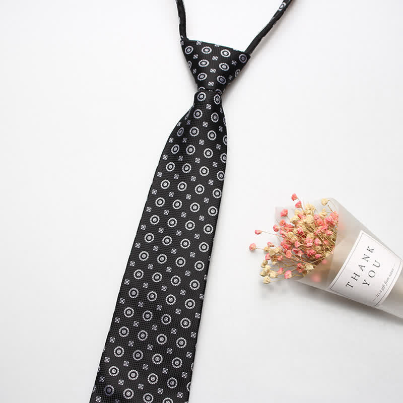Men's Retro Floral Zipper Tie Motifs Necktie - Black - image 2