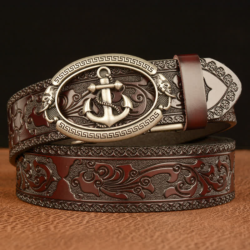 Men's Nautical Anchor Buckle Leather Belt