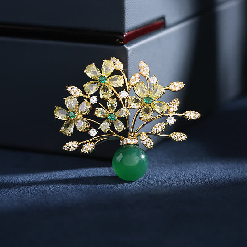 Women's Flower Bouquet Vase Brooch - Green - image 0